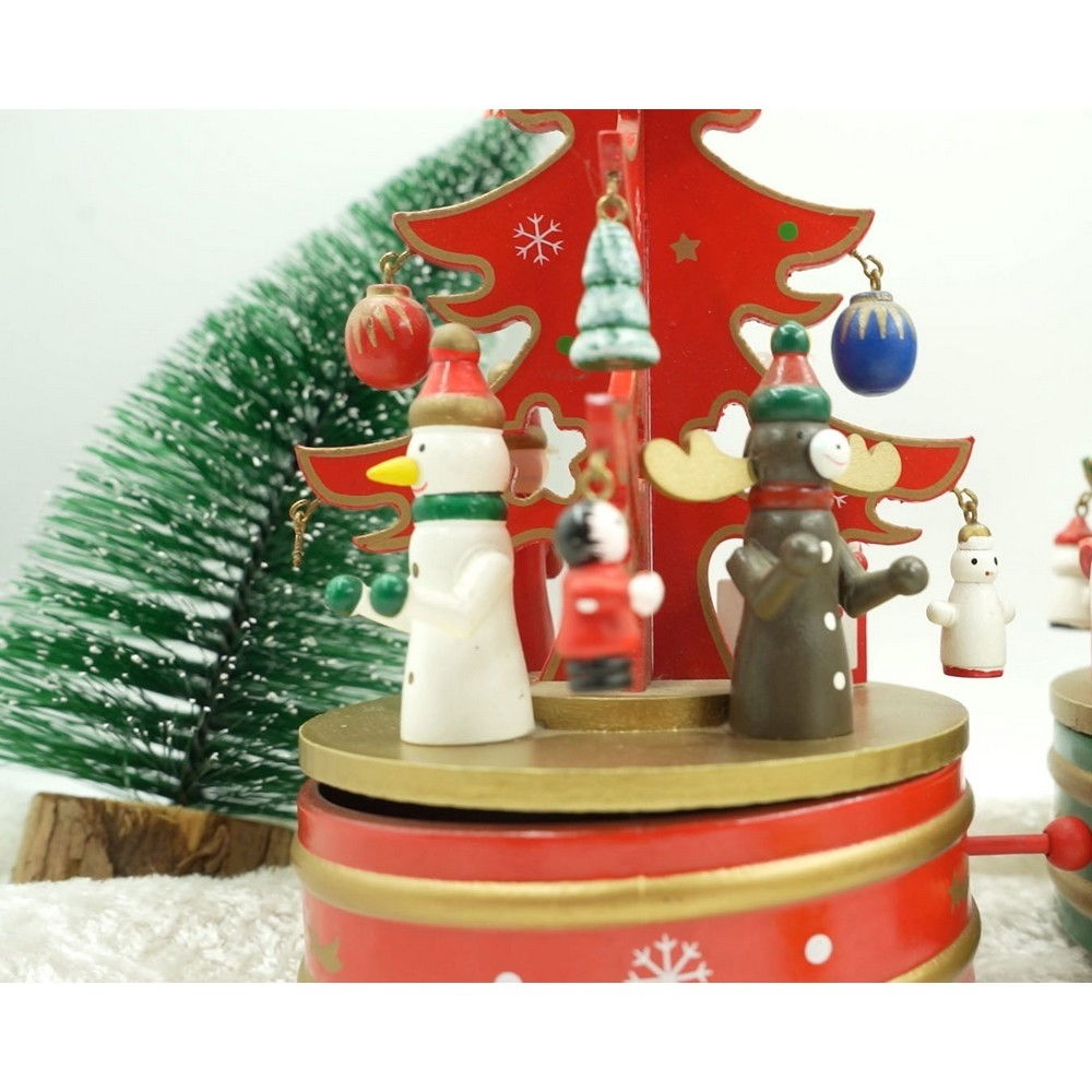 Cutiuta muzicala decorata de Craciun, Bradut, Rosu, din Lemn, 12 cm x 22 cm, Interior, Flippy [8]