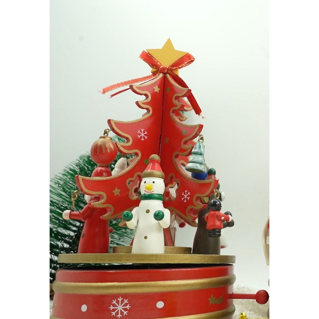 Cutiuta muzicala decorata de Craciun, Bradut, Rosu, din Lemn, 12 cm x 22 cm, Interior, Flippy [4]