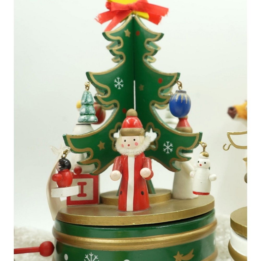 Cutiuta muzicala decorata de Craciun Bradut, Verde, din Lemn, 12 cm x 22 cm, Interior, Flippy [10]