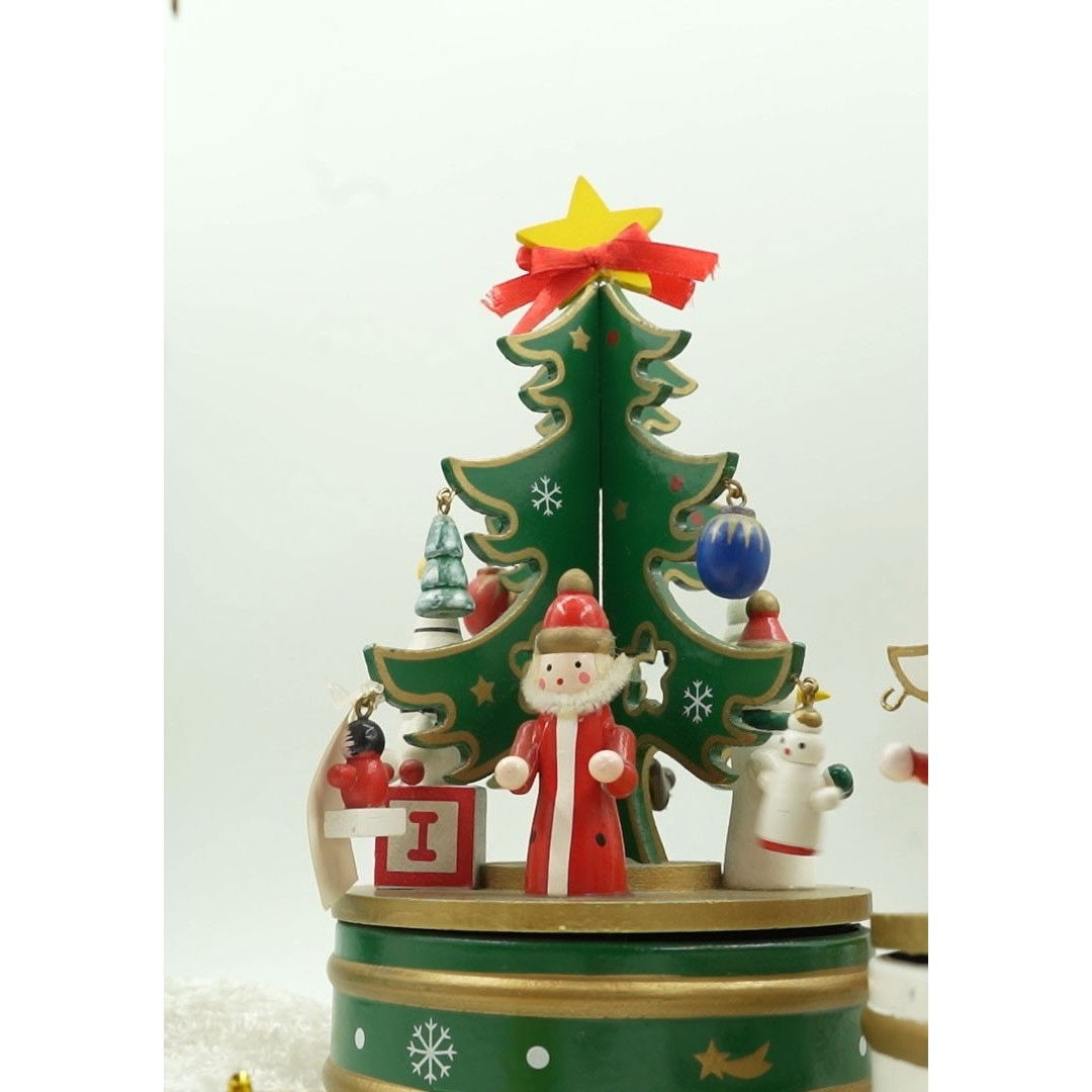 Cutiuta muzicala decorata de Craciun Bradut, Verde, din Lemn, 12 cm x 22 cm, Interior, Flippy [3]