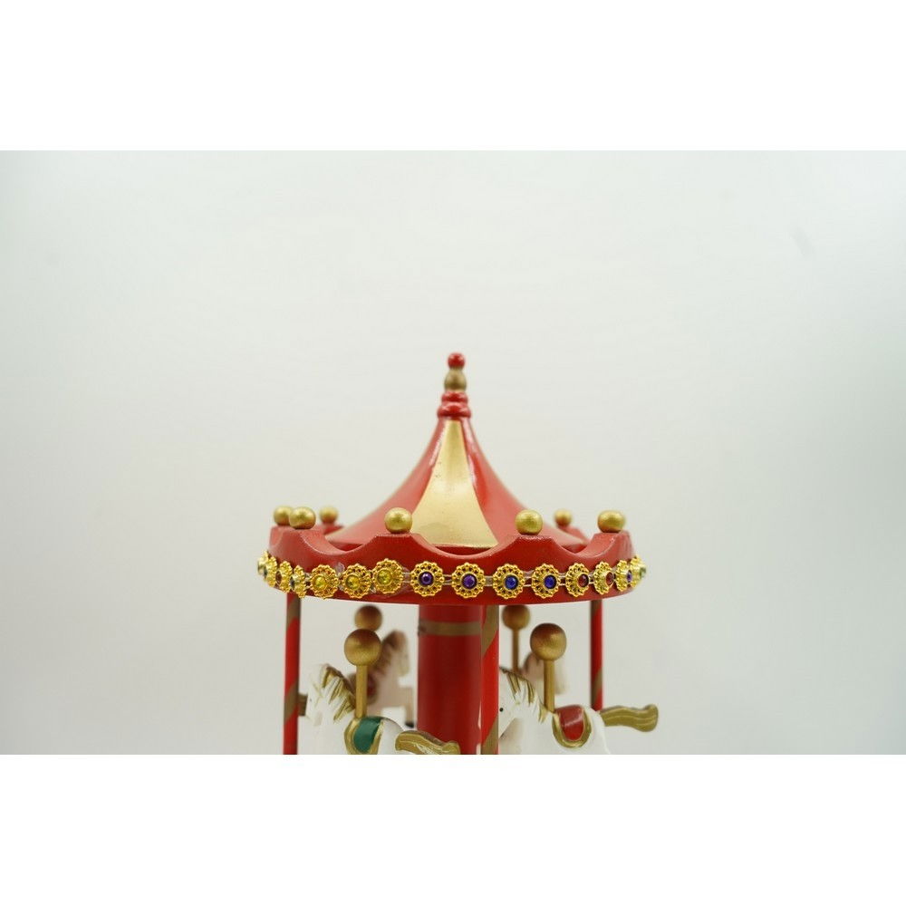 Cutiuta muzicala decorata de Craciun, Carusel rotativ, Rosu, din Lemn, Interior, Flippy [8]