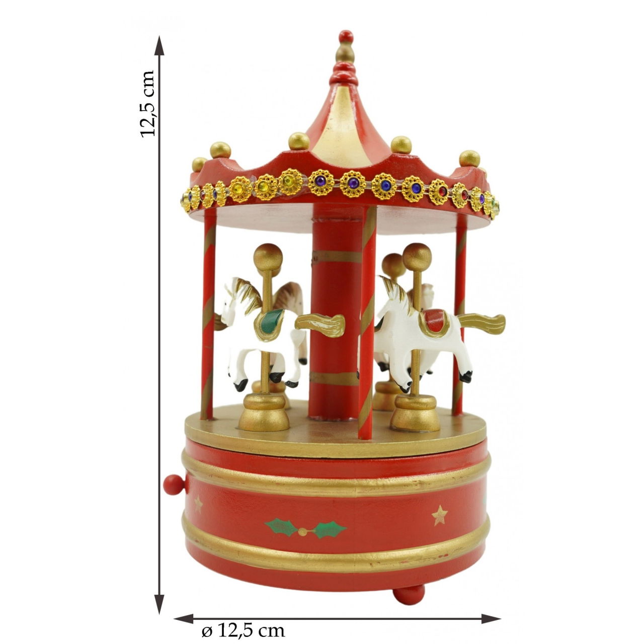 Cutiuta muzicala decorata de Craciun, Carusel rotativ, Rosu, din Lemn, Interior, Flippy [6]