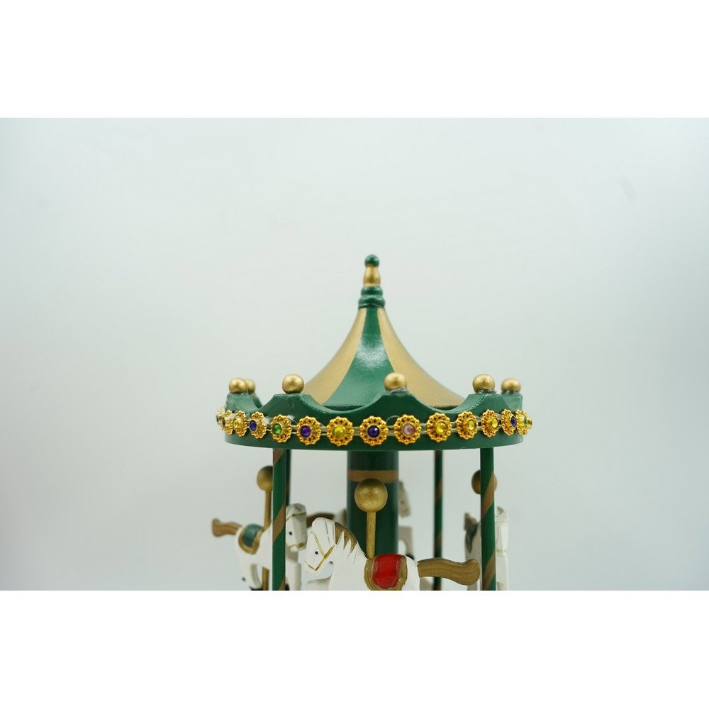 Cutiuta muzicala decorata de Craciun, Carusel rotativ, Verde, din Lemn, Interior, Flippy [8]