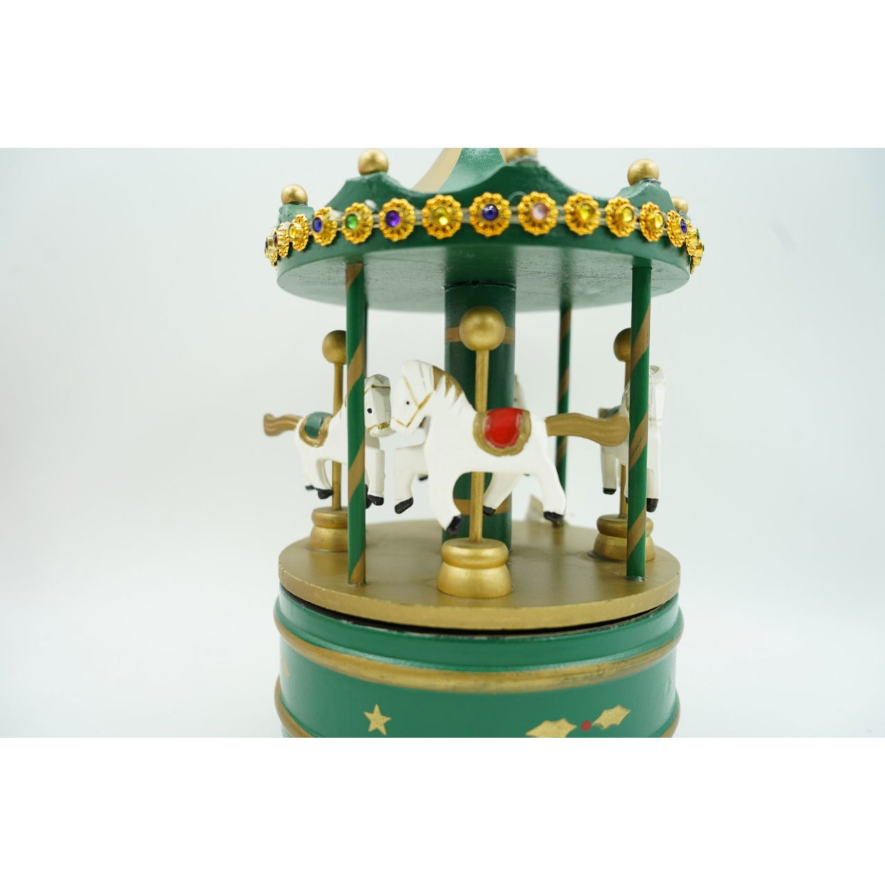 Cutiuta muzicala decorata de Craciun, Carusel rotativ, Verde, din Lemn, Interior, Flippy [2]