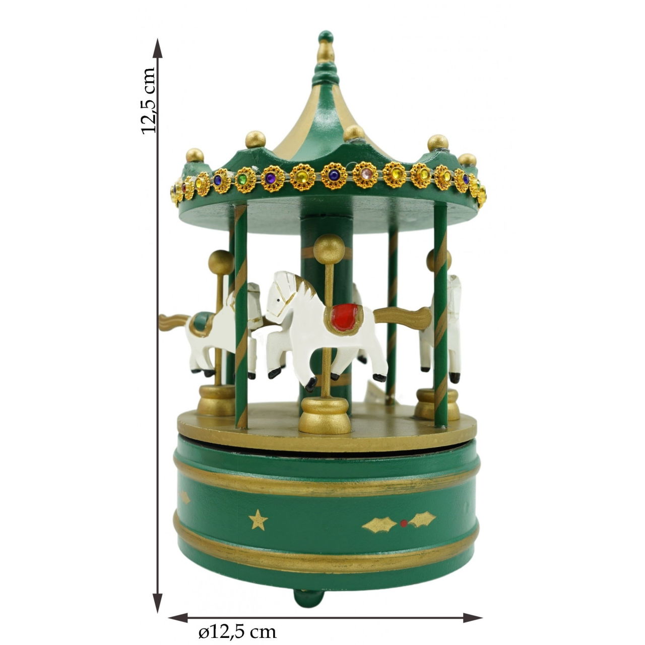 Cutiuta muzicala decorata de Craciun, Carusel rotativ, Verde, din Lemn, Interior, Flippy [6]