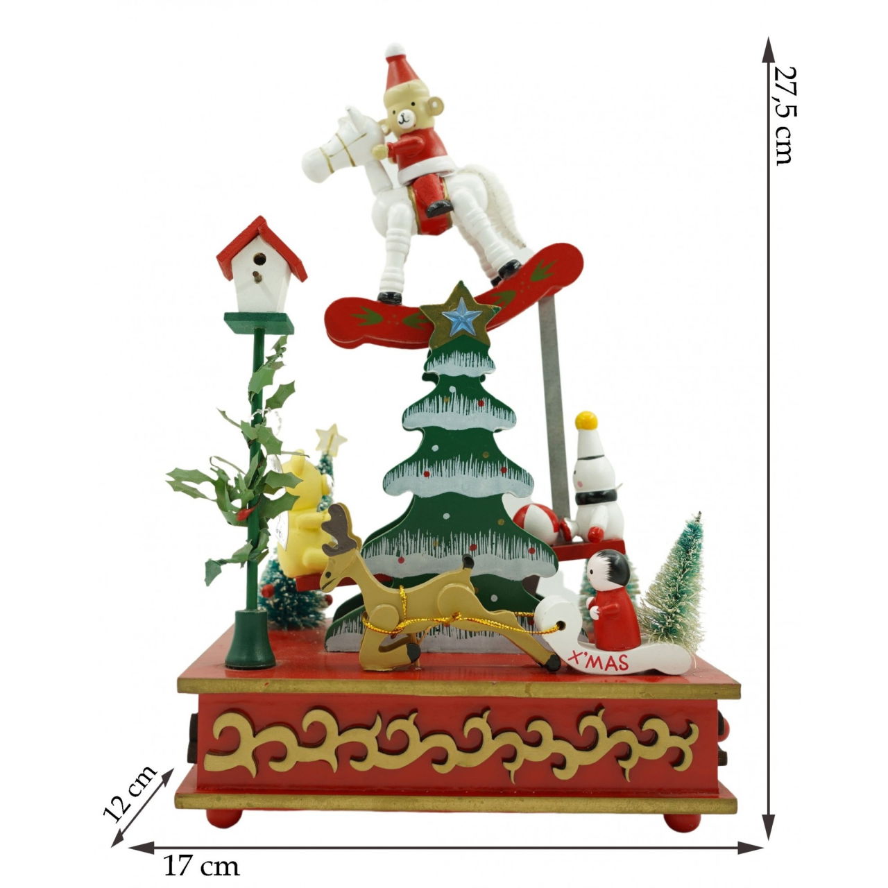 Cutiuta muzicala decorata de Craciun, Multicolor, din Lemn, 17 cm x 27.5 cm, Interior, Flippy [6]