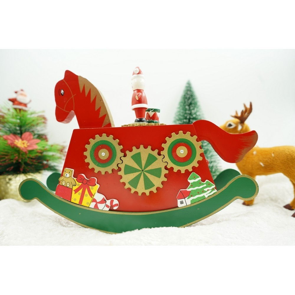 Cutiuta muzicala decorata de Craciun, Ponei, Rosu, din Lemn, 18 cm x 25 cm, Interior, Flippy [7]