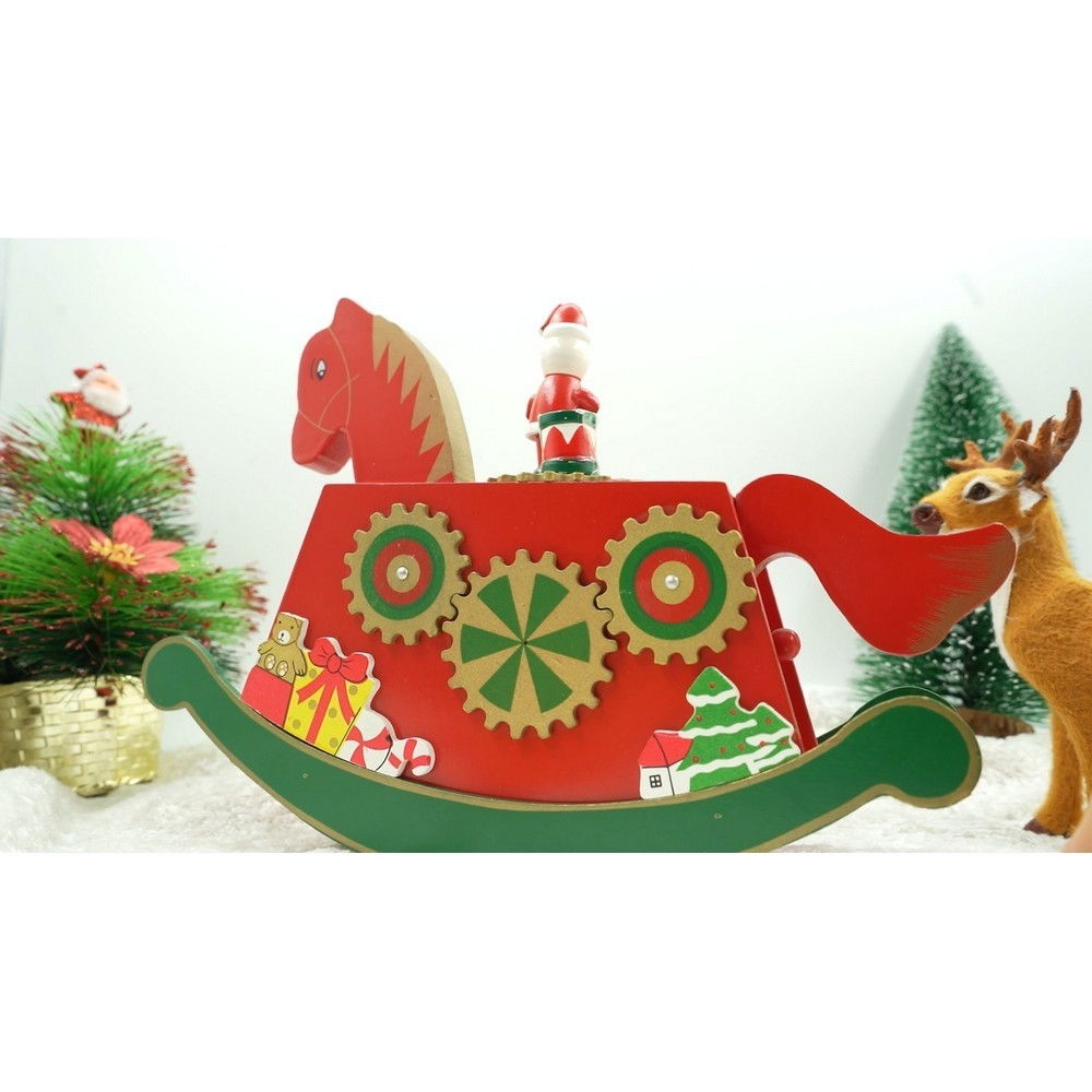 Cutiuta muzicala decorata de Craciun, Ponei, Rosu, din Lemn, 18 cm x 25 cm, Interior, Flippy [8]