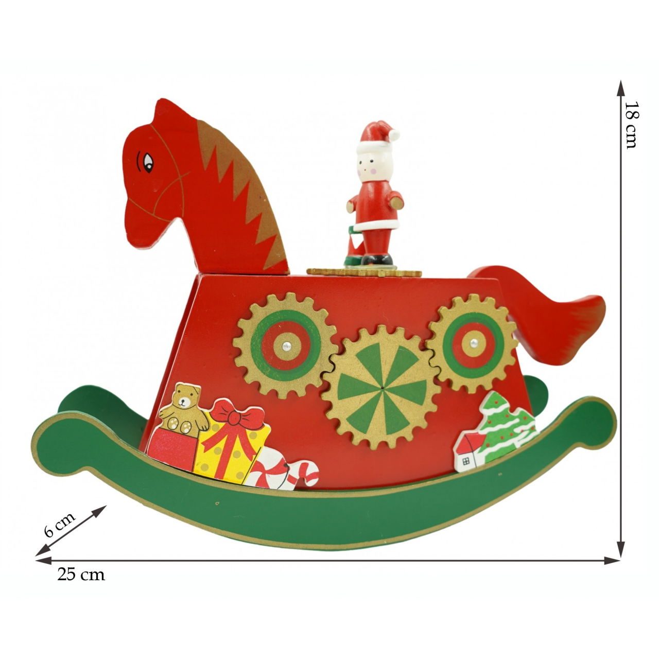 Cutiuta muzicala decorata de Craciun, Ponei, Rosu, din Lemn, 18 cm x 25 cm, Interior, Flippy [6]