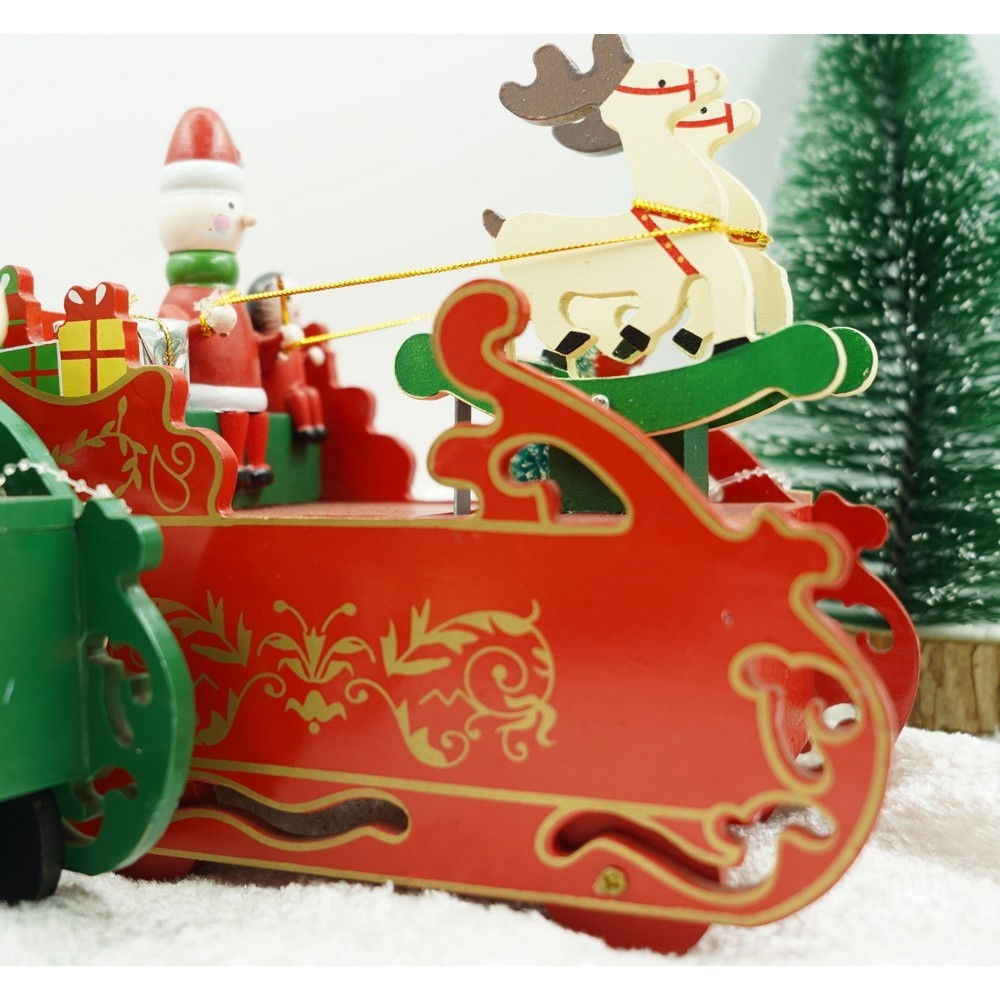 Cutiuta muzicala decorata, Sania lui Mos Craciun, Rosu, din Lemn, 16 cm x 18.5 cm, Interior, Flippy [9]