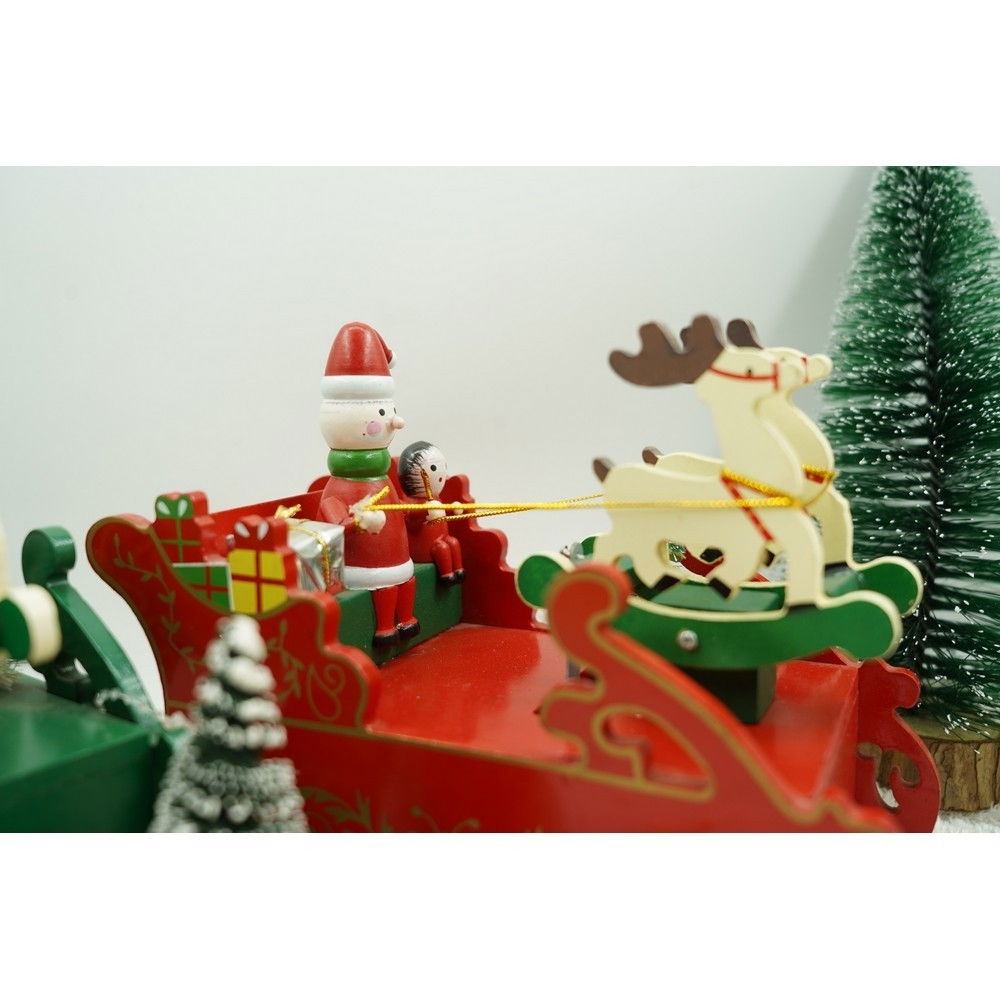 Cutiuta muzicala decorata, Sania lui Mos Craciun, Rosu, din Lemn, 16 cm x 18.5 cm, Interior, Flippy [8]