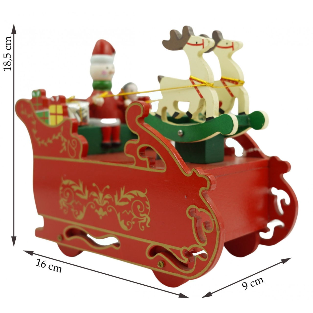 Cutiuta muzicala decorata, Sania lui Mos Craciun, Rosu, din Lemn, 16 cm x 18.5 cm, Interior, Flippy [6]