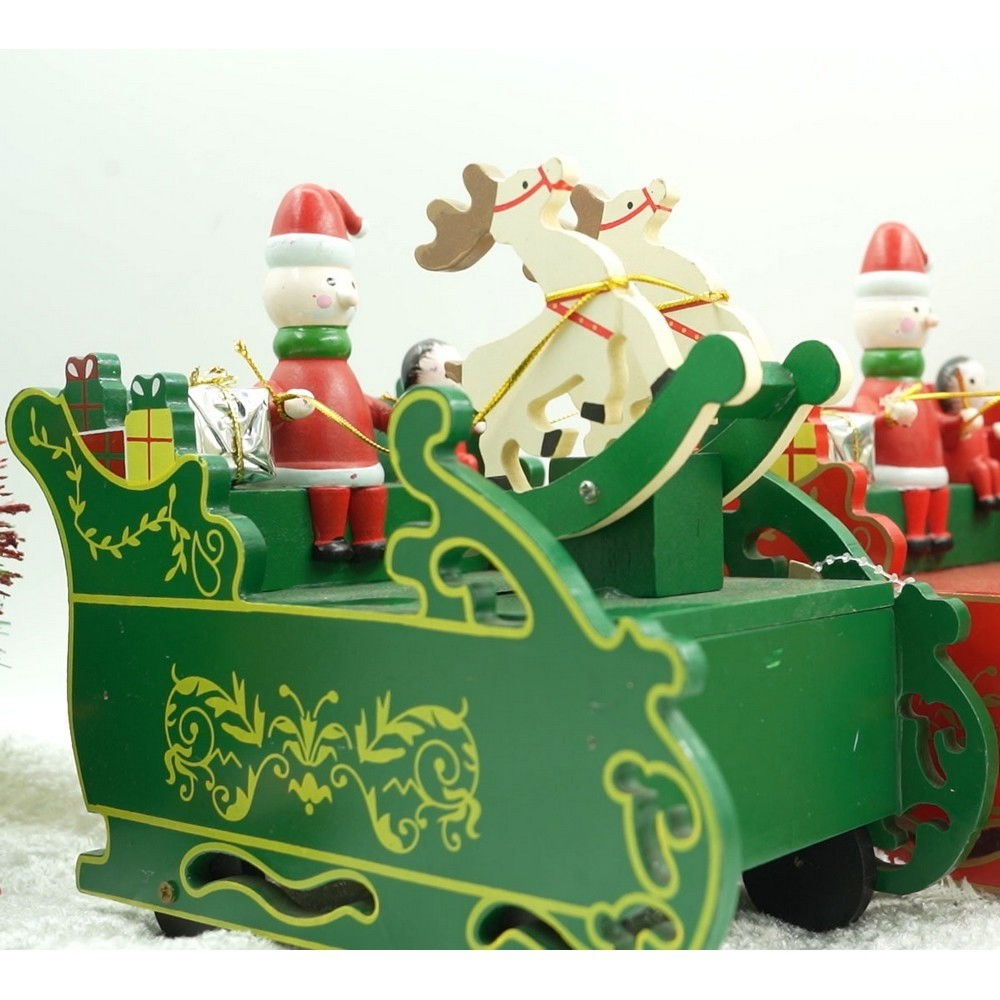 Cutiuta muzicala decorata, Sania lui Mos Craciun, Verde, din Lemn, 16 cm x 18.5 cm, Interior, Flippy [9]