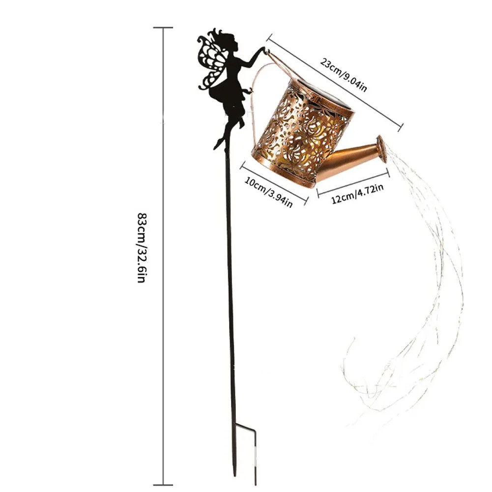 Decor Ornament pentru Gradina, Flippy, Decoratiune pentru Gradina, Model Zana cu Stropitoare, Lumini LED Alb Cald, Inaltime 63 cm, Negru [4]