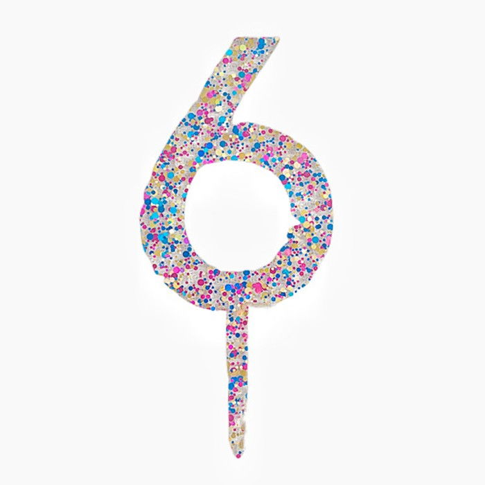 Decoratiune Topper pentru Tort, Flippy, din Acrilic cu Fulgi de Sclipici, Model Cifra 6, Inaltime 18.5 cm, Transparent Multicolor  [1]