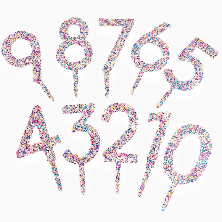 Decoratiune Topper pentru Tort, Flippy, din Acrilic cu Fulgi de Sclipici, Model Cifra 8, Inaltime 18.5 cm, Transparent Multicolor  [4]