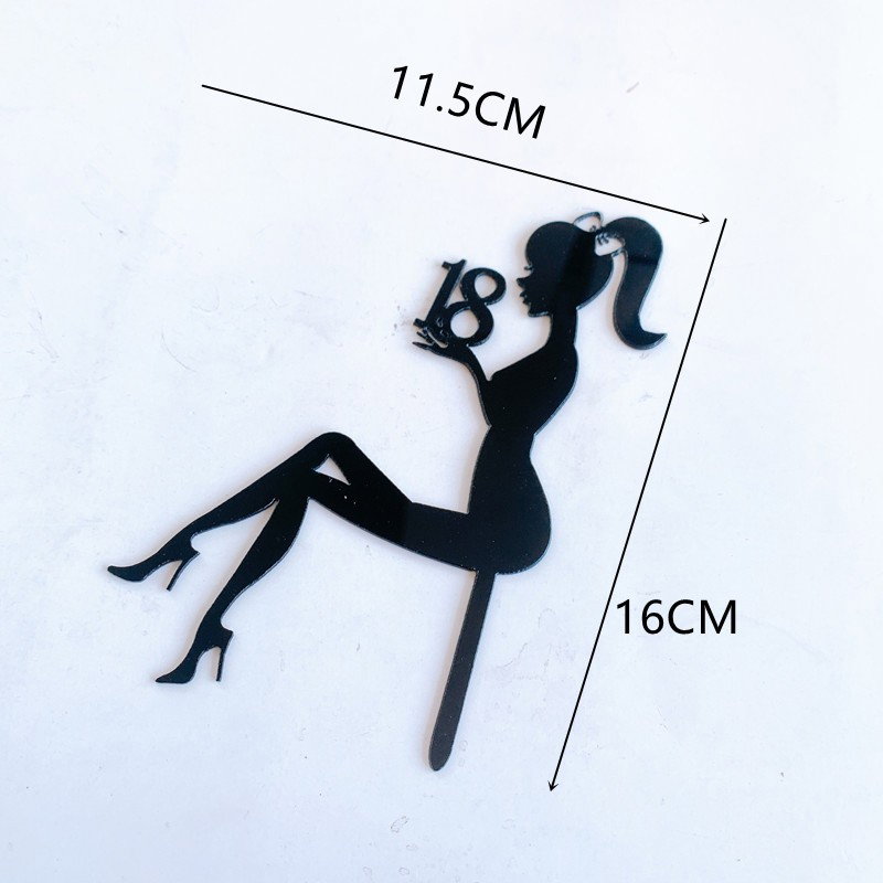 Decoratiune Topper pentru Tort, Flippy, Model Fata 18 Ani, Dimensiuni 16x11.5 cm, Tematica Majorat, Negru [5]