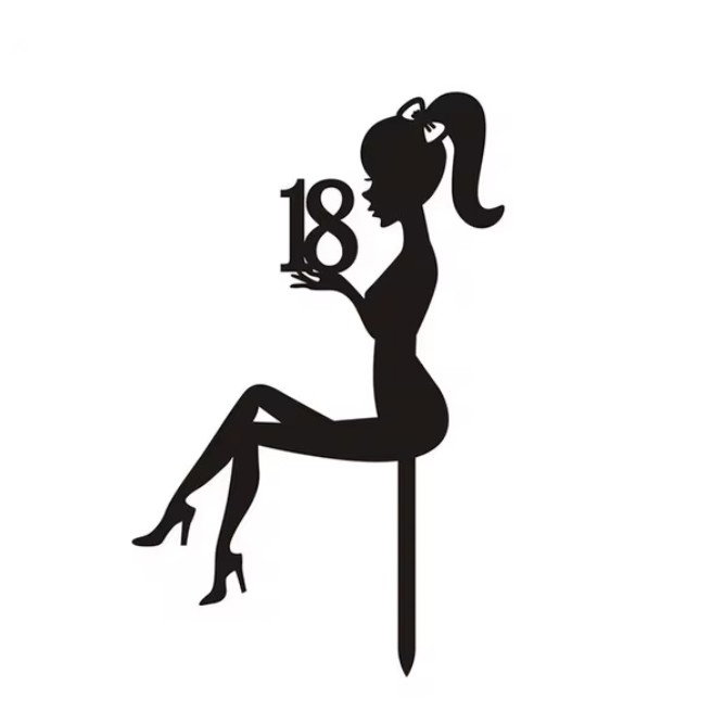 Decoratiune Topper pentru Tort, Flippy, Model Fata 18 Ani, Dimensiuni 16x11.5 cm, Tematica Majorat, Negru [1]