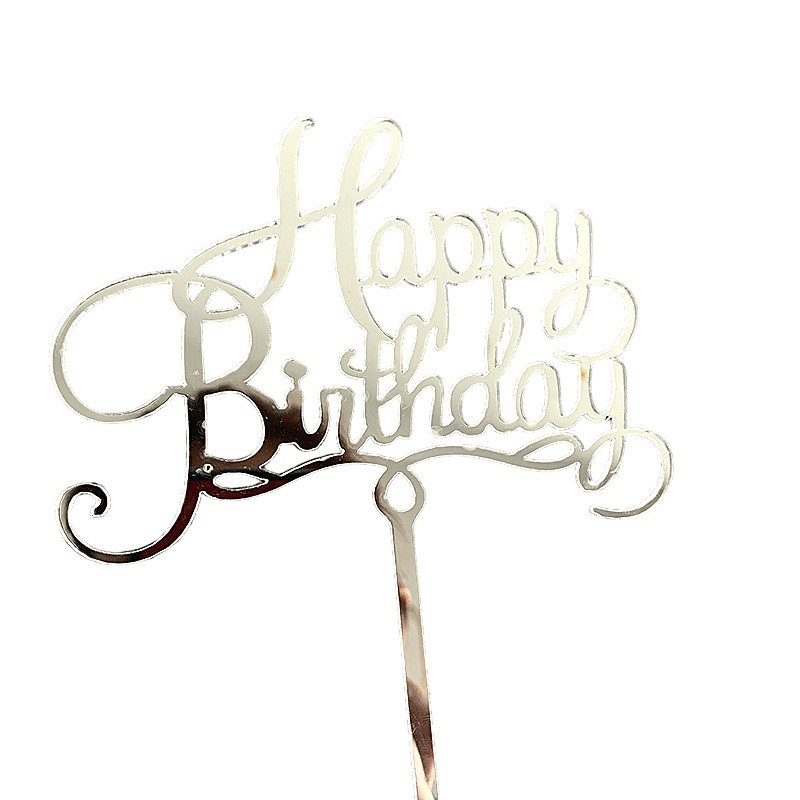 Decoratiune Topper pentru Tort, Flippy, Model Happy Birthday, Tematica Aniversare, 10 cm, Argintiu [1]