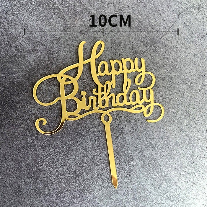 Decoratiune Topper pentru Tort, Flippy, Model Happy Birthday, Tematica Aniversare, 10 cm, Auriu [2]