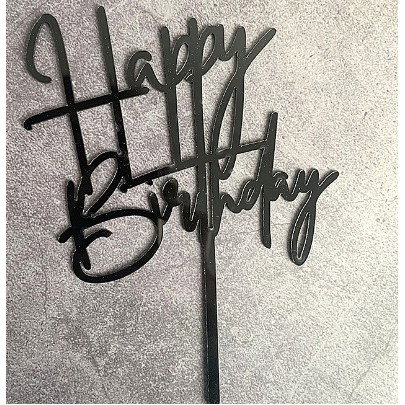 Decoratiune Topper pentru Tort, Flippy, Model Happy Birthday, Tematica Aniversare, 10 cm, Negru [3]