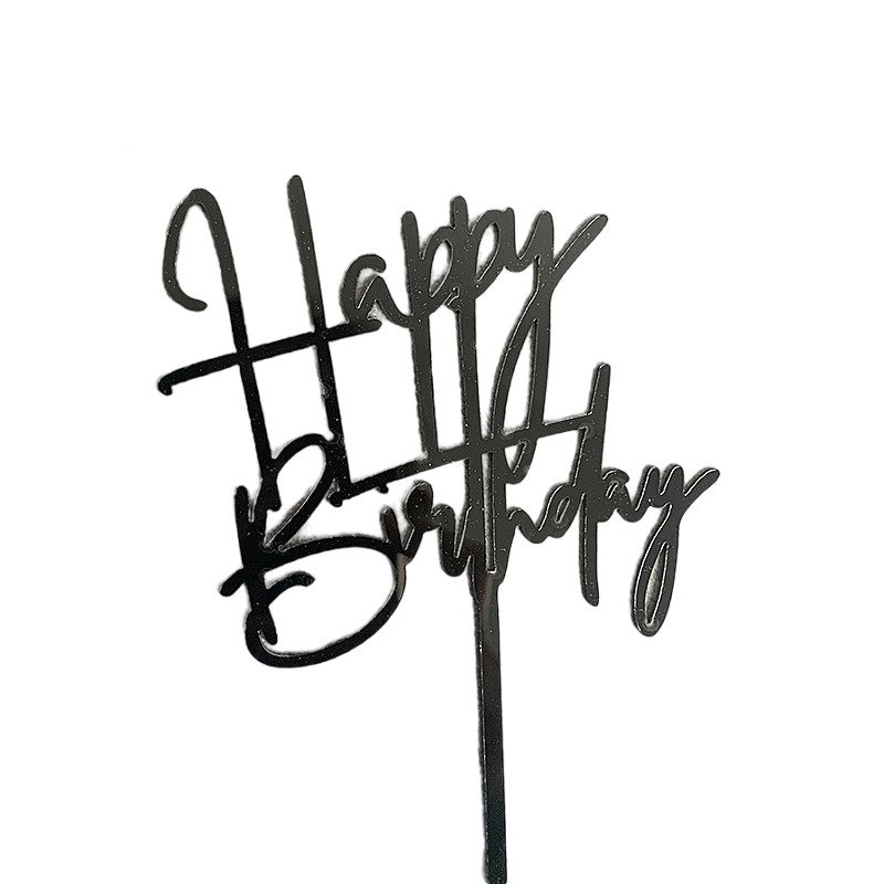 Decoratiune Topper pentru Tort, Flippy, Model Happy Birthday, Tematica Aniversare, 10 cm, Negru [1]