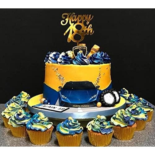 Decoratiune Topper pentru Tort, Flippy, Model Happy18th, Dimensiuni 10 cm, Tematica Majorat, Auriu [2]