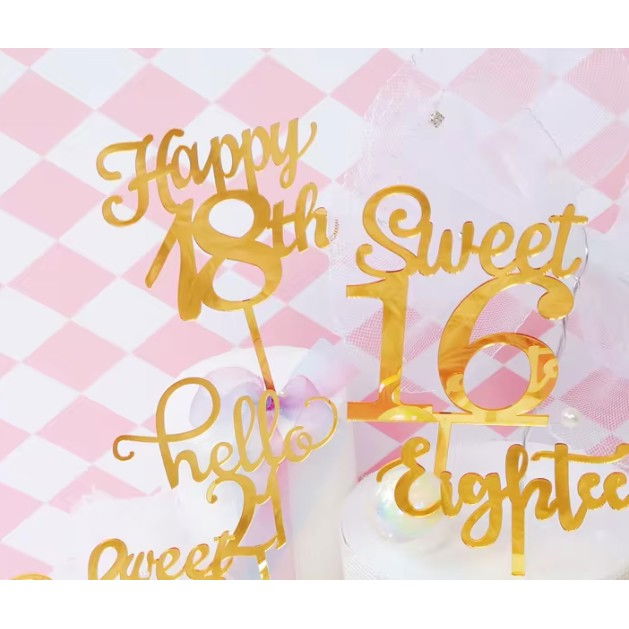 Decoratiune Topper pentru Tort, Flippy, Model Happy18th, Dimensiuni 10 cm, Tematica Majorat, Auriu [5]