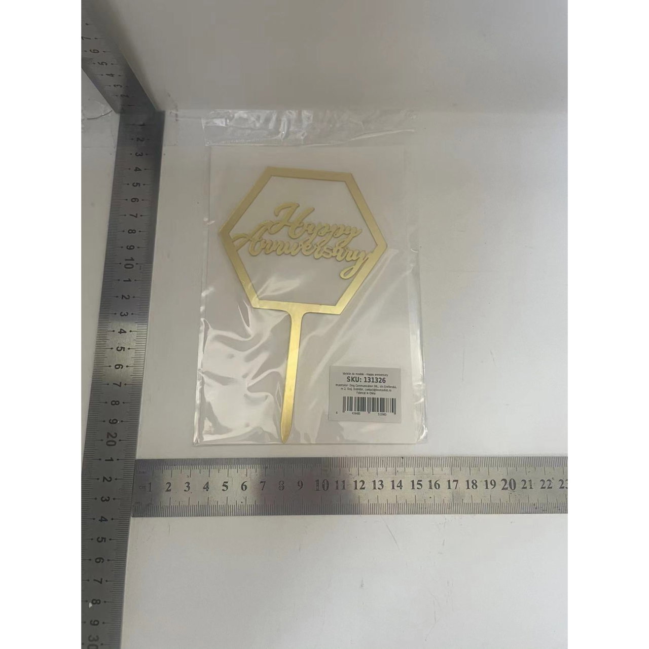 Decoratiune Topper pentru Tort, Flippy, Model Hexagon Scris Happy Birthday, Tematica Aniversare, Auriu [2]