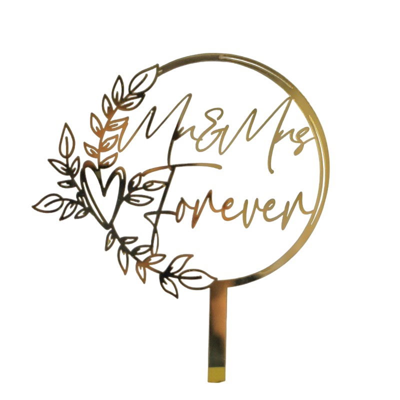 Decoratiune Topper pentru Tort, Flippy, Model Mr&amp;Mrs Forever, Tematica Nunta, 10 cm, Auriu [1]