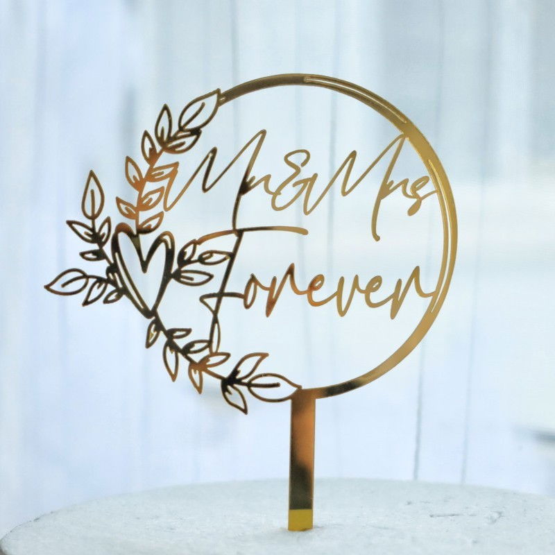 Decoratiune Topper pentru Tort, Flippy, Model Mr&amp;Mrs Forever, Tematica Nunta, 10 cm, Auriu [3]