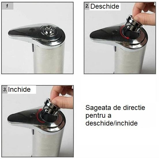 Dispenser pentru Sapun Lichid/Dezinfectant, Flippy, cu Senzor Infrarosu de Miscare, din Otel Inoxidabil, 250 ml, 19 x 11 cm, Gri [2]