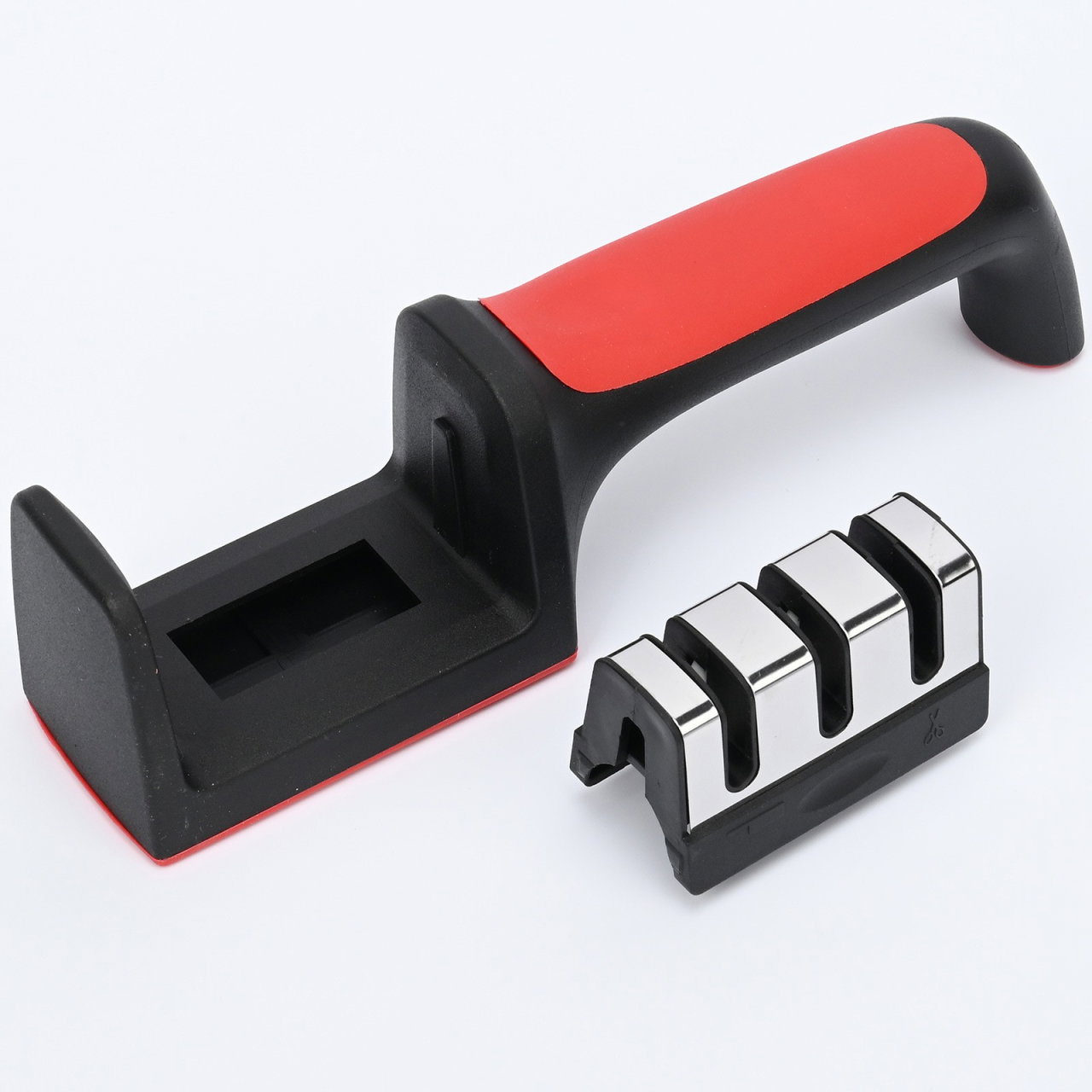 Dispozitiv pentru ascutit cutite Flippy, cu 3 pozitii, rosu/negru, material inox si ABS, 21.5x5x6 cm [2]