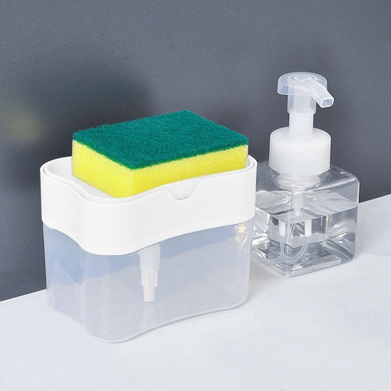 Dozator Flippy, Dispenser 2 in 1 pentru Detergent Lichid de Vase sau pentru Obiecte Sanitare cu Suport pentru Burete de Bucatarie ,14 x 10.5 x 10 cm, capacitate 380 ml, alb [4]