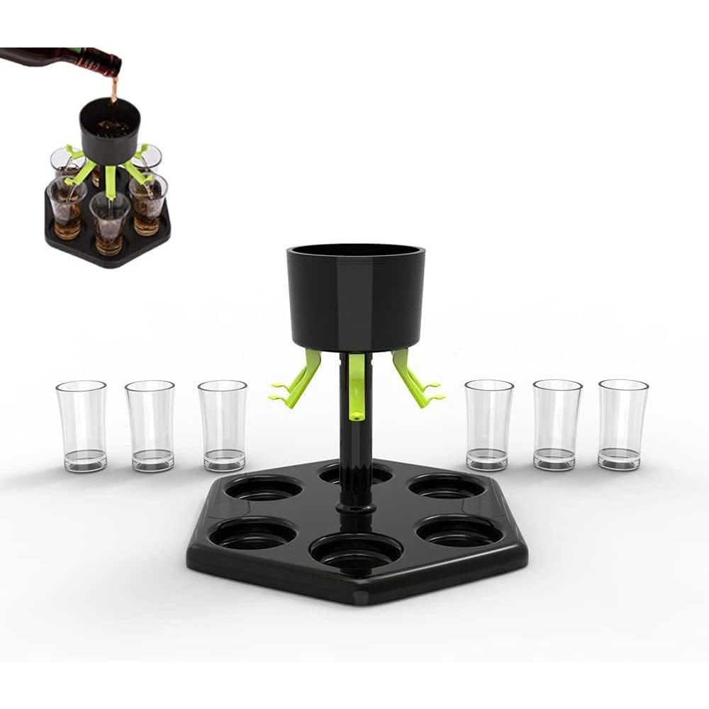 Dozator Hexagonal cu Suport pentru Shoturi, Flippy, 6 Pahare, Set Complet cu Ambalaj si Cutie, Dispenser, Divizor, Joc de Baut, Negru [8]
