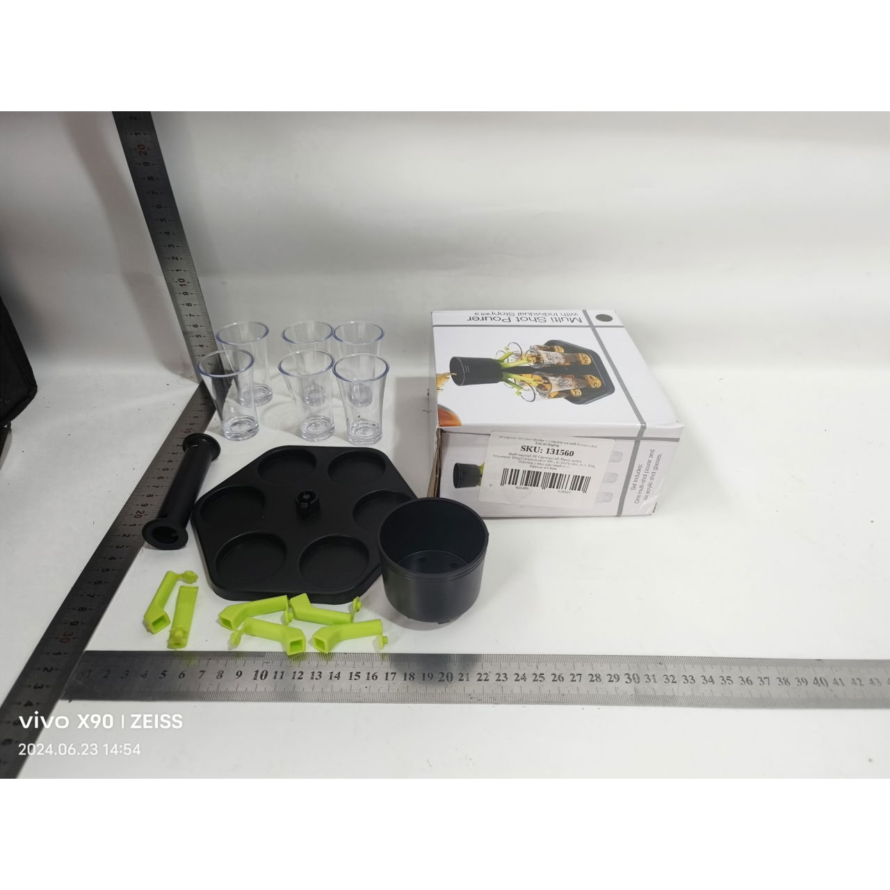 Dozator Hexagonal cu Suport pentru Shoturi, Flippy, 6 Pahare, Set Complet cu Ambalaj si Cutie, Dispenser, Divizor, Joc de Baut, Negru [2]