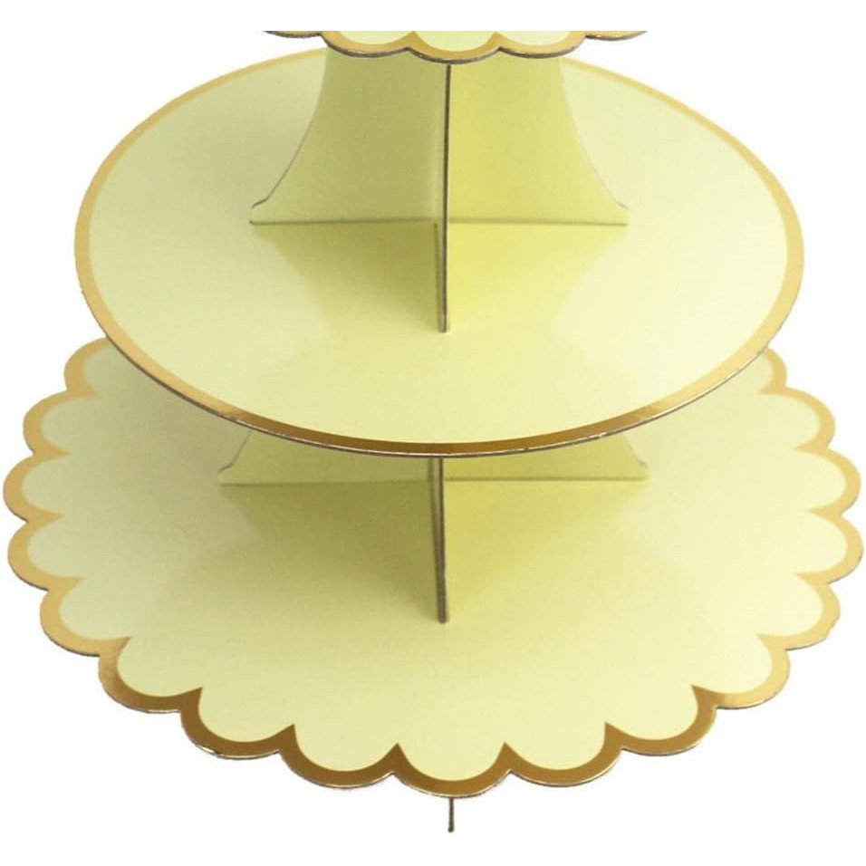 Etajera pentru Prajituri, Flippy, din Carton, 3 Nivele, 16/22/29 cm Diametru, Inaltime 38 cm, Galben [3]