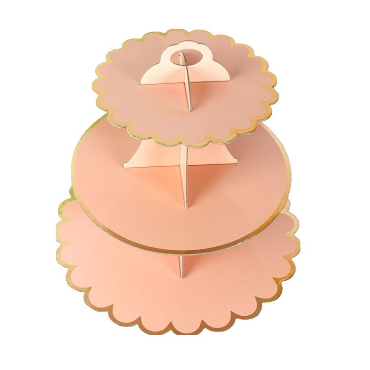 Etajera pentru Prajituri, Flippy, din Carton, 3 Nivele, 16/22/29 cm Diametru, Inaltime 38 cm, Roz [3]