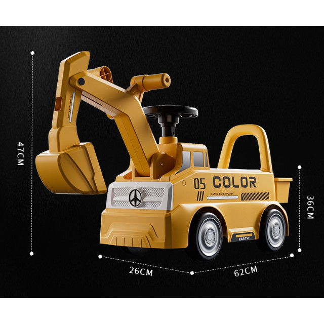 Excavator Manual pentru copii, Flippy, 3 ani, Sport, Claxon, Cutie Depozitare, Lumini, Scaun, 62x26x47 cm, Galben [4]