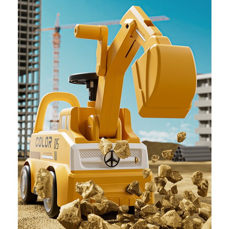 Excavator Manual pentru copii, Flippy, 3 ani, Sport, Claxon, Cutie Depozitare, Lumini, Scaun, 62x26x47 cm, Galben [10]