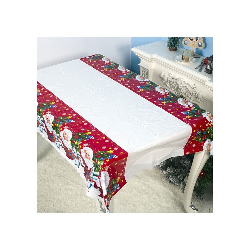 Fata de masa dreptunghiulara Flippy, PVC, 2.5 mm grosime, imprimeu Mos Craciun cu iepuras, potrivit pentru Craciun, utilizare multipla, 180 x 108 cm, alb [7]