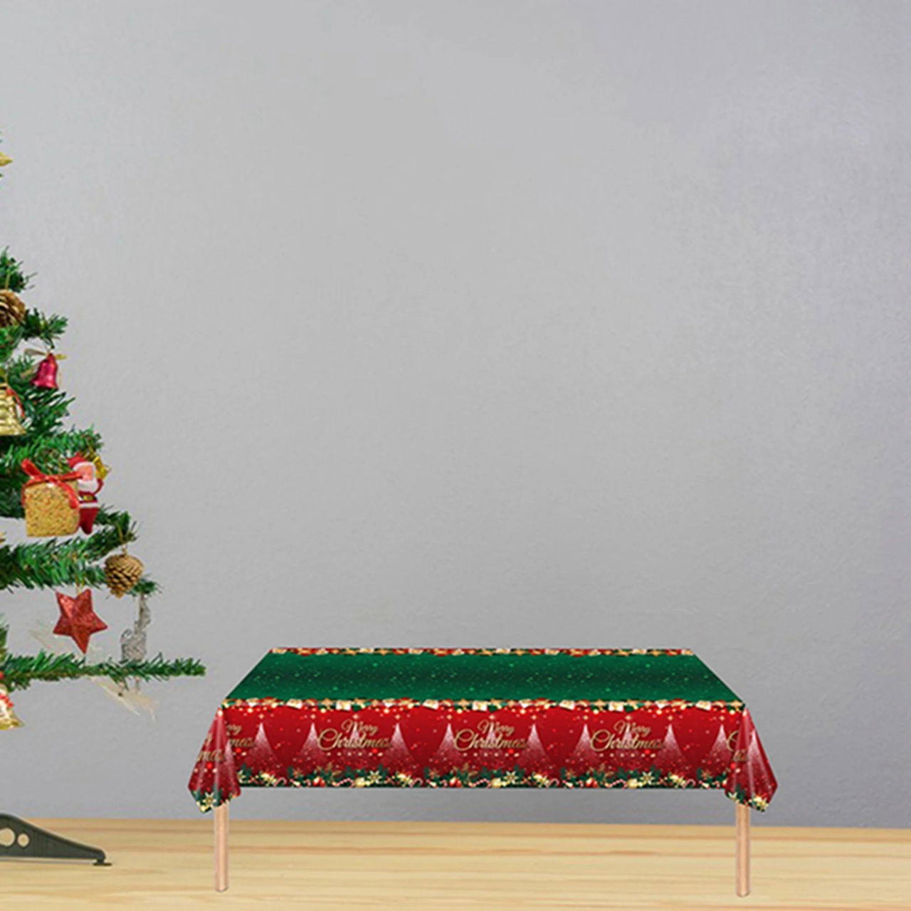 Fata de Masa Festiva, Flippy, Dreptunghiulara, Imprimeu Merry Christmas, Tema Craciun, Rezistenta la Apa, din PVC, 137 x 274 cm, Rosu/Verde [4]