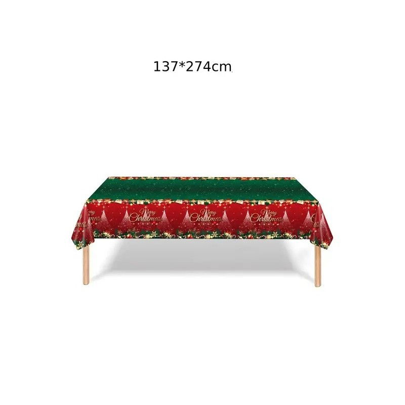 Fata de Masa Festiva, Flippy, Dreptunghiulara, Imprimeu Merry Christmas, Tema Craciun, Rezistenta la Apa, din PVC, 137 x 274 cm, Rosu/Verde [6]