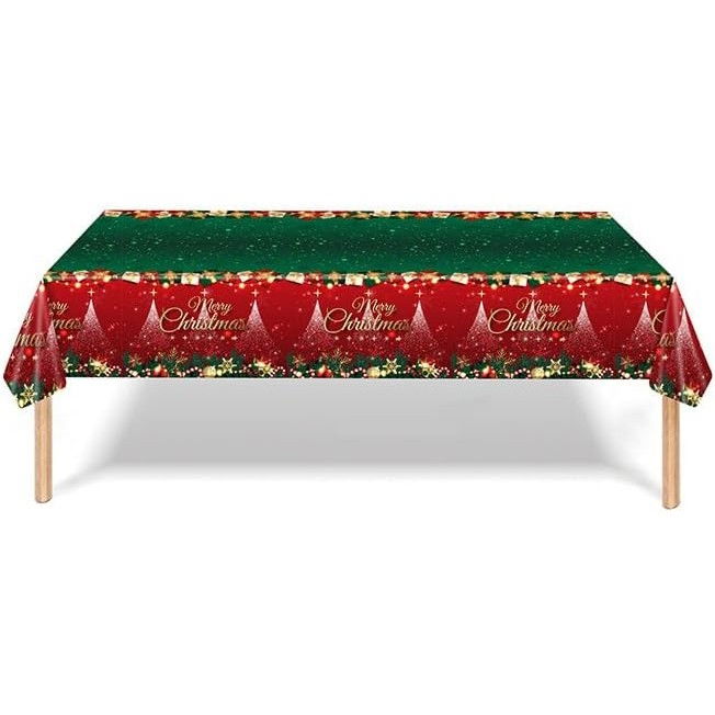 Fata de Masa Festiva, Flippy, Dreptunghiulara, Imprimeu Merry Christmas, Tema Craciun, Rezistenta la Apa, din PVC, 137 x 274 cm, Rosu/Verde [2]