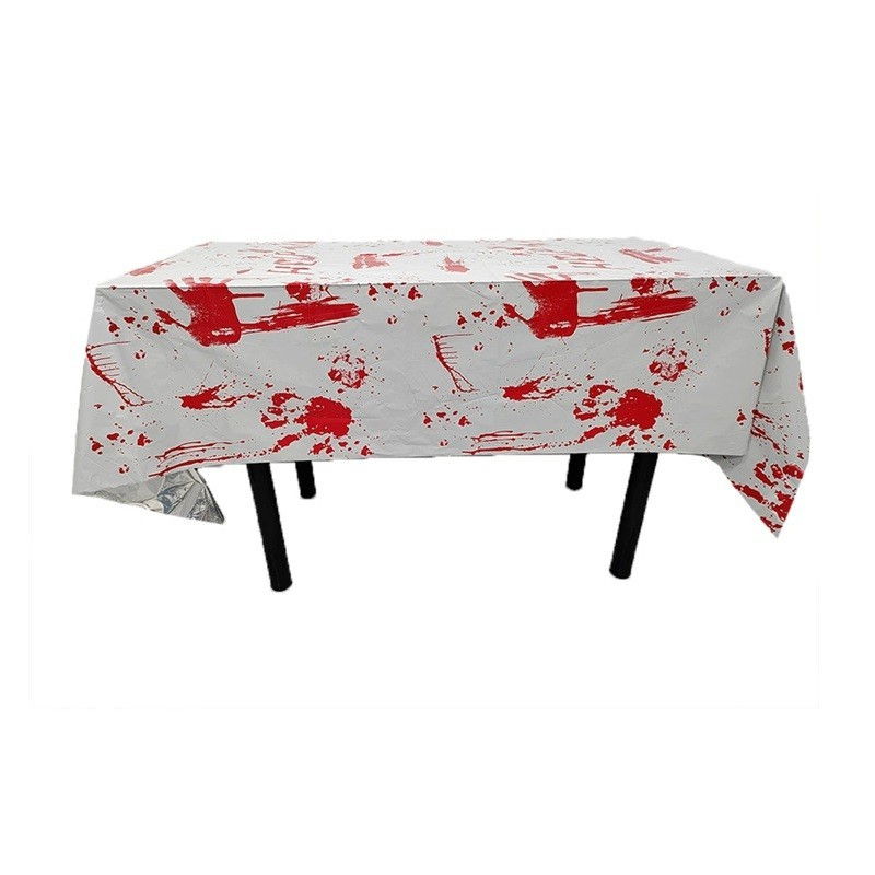 Fata de Masa, Flippy, din Folie, Imprimeu Halloween - Help Me, 137 x 183 cm, Alb/Rosu [1]