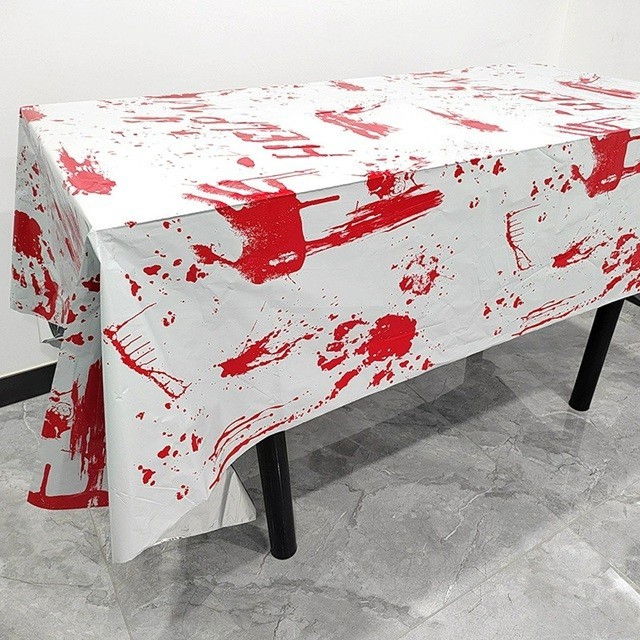 Fata de Masa, Flippy, din Folie, Imprimeu Halloween - Help Me, 137 x 183 cm, Alb/Rosu [5]