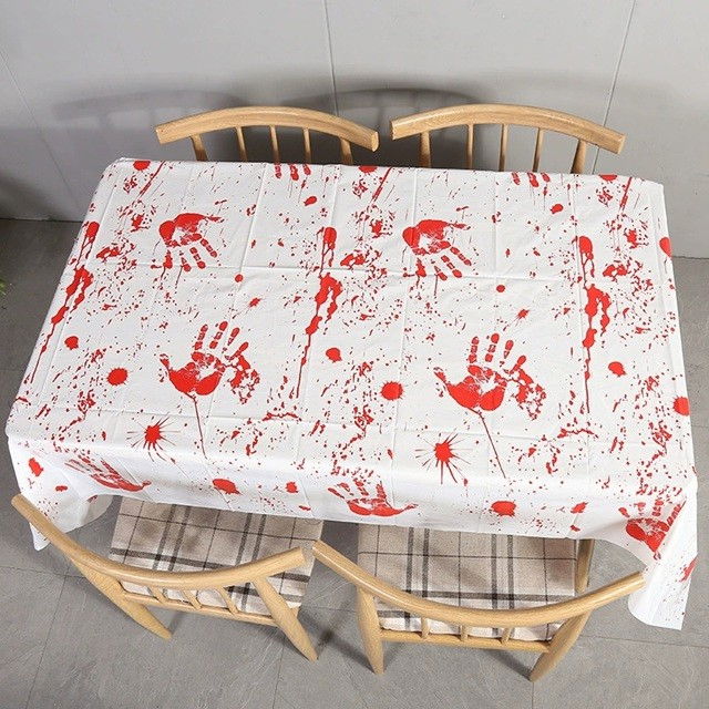 Fata de Masa, Flippy, din Folie, Imprimeu Halloween - Help Me, 137 x 274 cm, Alb/Rosu [4]