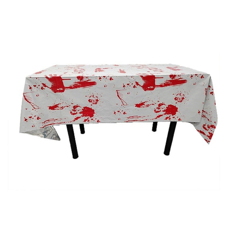 Fata de Masa, Flippy, din Folie, Imprimeu Halloween - Help Me, 137 x 274 cm, Alb/Rosu [1]