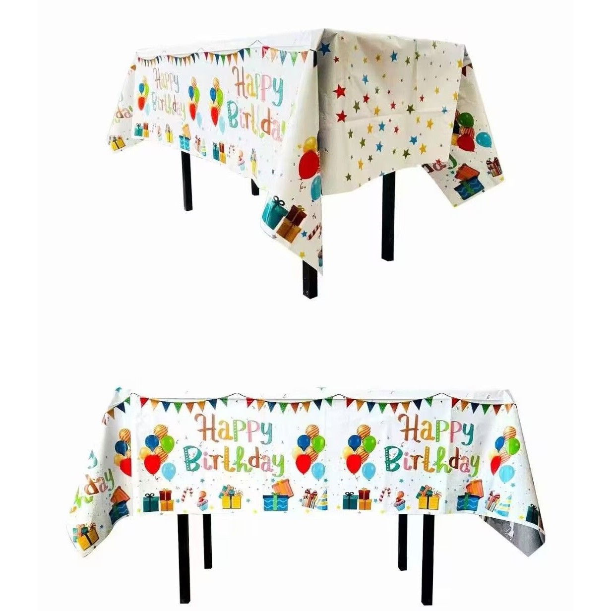 Fata de Masa, Flippy, din Folie, Imprimeu Happy Birthday cu Baloane, 137 x 183 cm, Alb [2]