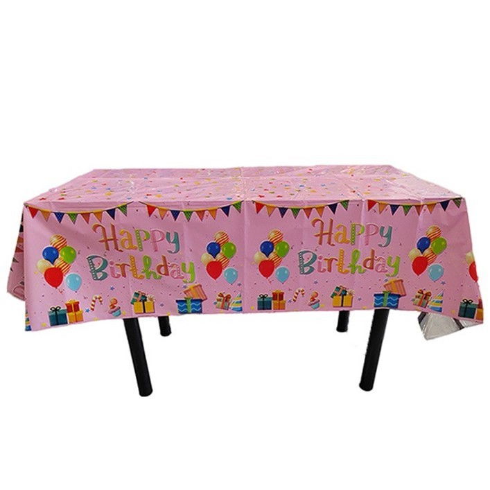 Fata de Masa, Flippy, din Folie, Imprimeu Happy Birthday cu Baloane, 137 x 183 cm, Roz [1]